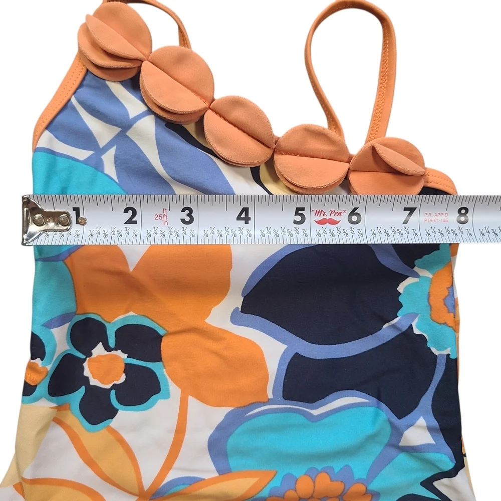 Gymboree Floral One Shoulder Swimsuit Girls 4 Blue Orange 3D Petal